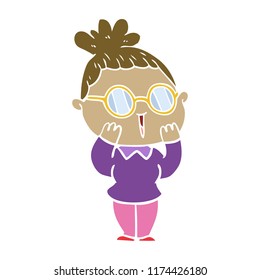 flat color style cartoon woman wearing spectacles