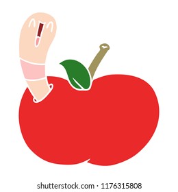 flat color style cartoon worm in apple