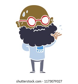 flat color style cartoon worried man with beard and spectacles