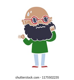 flat color style cartoon worried man with beard and sunglasses
