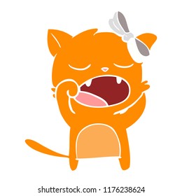 flat color style cartoon yawning cat