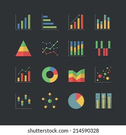 Flat color style Chart and Graph icons set 