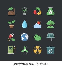 Flat color style Eco Energy icons set