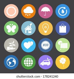 Flat Color style Eco icons vector set.