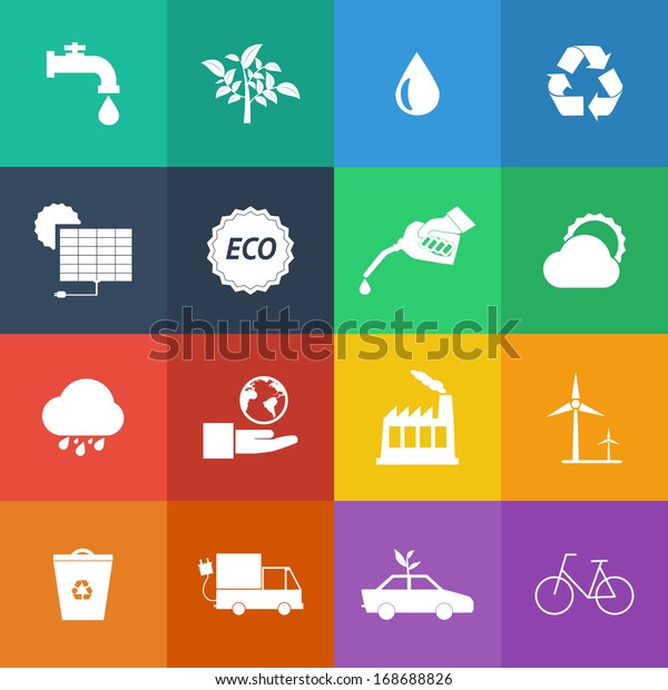 Flat Color style Eco\
icons vector set.
