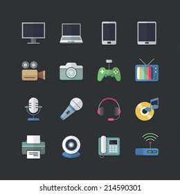 Flat color style Electronic Devices icons set