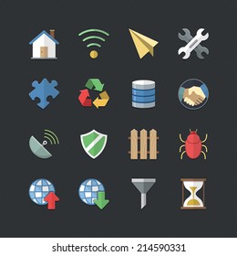 Flat color style Internet & Communication icons set