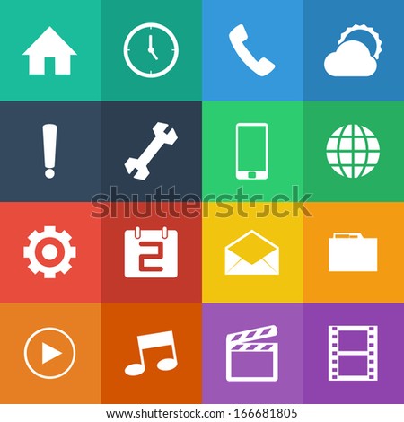 Flat Color style mobile phone icons vector set.