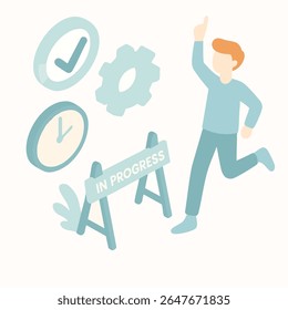 Flat Color Style Running Man Achievement Success Process Illustration