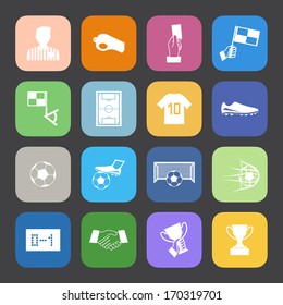 Flat Color style Soccer football icons vector set.