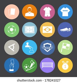 Flat Color style Soccer football icons vector set.