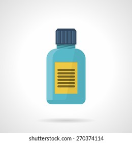 Flat color style vector icon for blue jar with yellow label for nutritional or sports supplements on white background. 