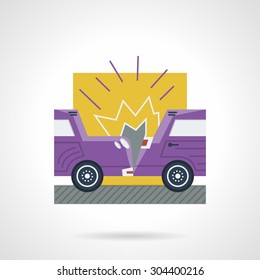 Flat color style vector icon for crash of two purple cars. Occasions for auto insurance. Design element for business and website. Element for the logo