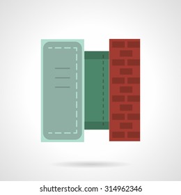 Flat color style vector icon for blank advertising blue sign on red brick wall. Outdoor advertisement structures. Design elements for business and website