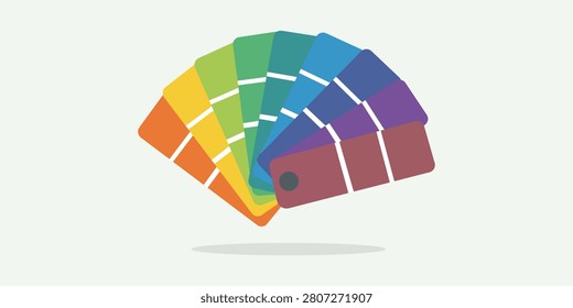 Flat color swatch fan illustration featuring vibrant palette samples, creative design resource, isolated vector graphic for printing, branding, decorating, artwork, and professional color selection.