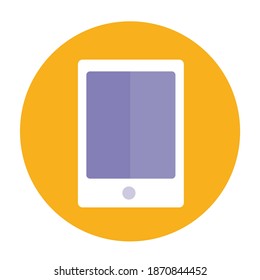 Flat color tablet icon on yellow background. Fully editable. Royalty free.