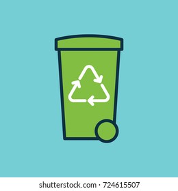 flat color trash bin with recycle sign