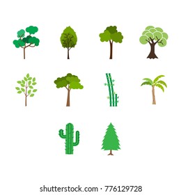 Flat color tree icon set