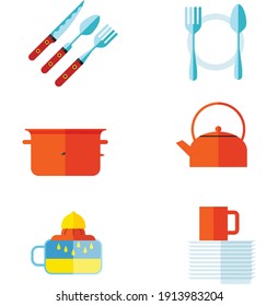 color plano varios artículos de cocina cubertería conjunto
 