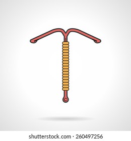 Flat color vector icon with black contour for gynecology intrauterine device on white background. 