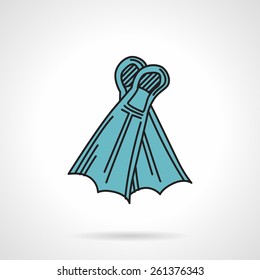 Flat color vector icon with black contour for blue flippers pair on white background.