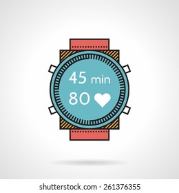 Flat color vector icon with black contour for diver wristwatch controller with red strap on white background
