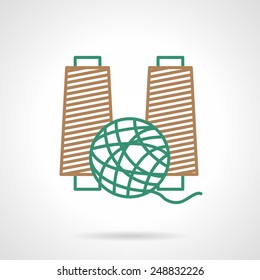 Flat color vector icon for brown thread reels and green skein on gray background.