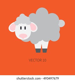 Flat color vector icon with cute animal for baby products - sheep. Cartoon style. Childrens doodle. Babyhood. Newborn. Vector illustration and element for your design, wallpaper. Zoo. Kids. Farm. Toy.