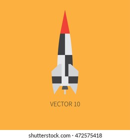 Flat color vector icon elements of aerospace program - multistage rocket. Cartoon style. Astronautics. Illustration and element for design. Space investigations. Galaxy. Clipart. Technology. Logo.