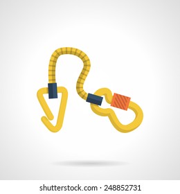 Flat color vector icon for gear with carabiners for rock climbing on white background.