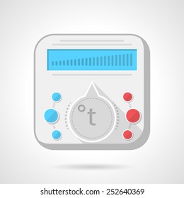 Flat color vector icon for gray thermoregulator with round switch for underfloor heating on white background.