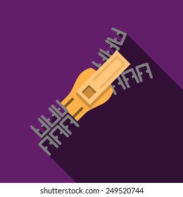 Flat color vector icon for plastic zipper on purple background. Long shadow design