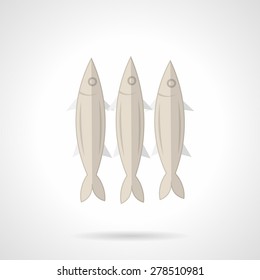 Flat color vector icon for three gray sardines for seafood menu on white background.