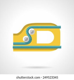 Flat color vector icon for yellow ascender device or jumar with blue rope for rock climbing on white  background.