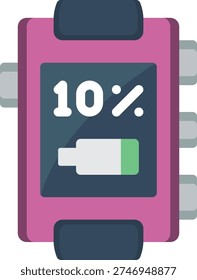 Flat color vector illustration of batterylife related to smart watches.