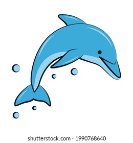 flat color vector illustration of a blue dolphin