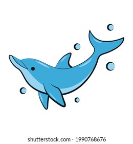 flat color vector illustration of a blue dolphin