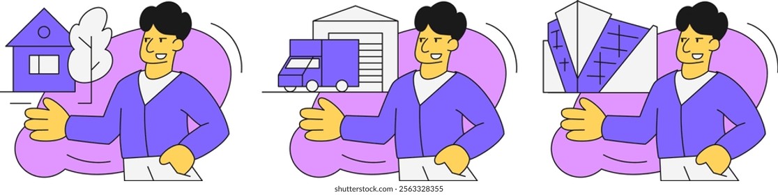 Flat color vector illustration. A set of illustrations. About real estate and commercial real estate