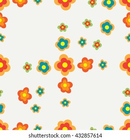 Flat color vector seamless pattern with summer blossom flowers. Wrapping paper summer flowers pattern. Cute doodle garden flowers pattern. Vector illustration and element for your design , wallpaper.