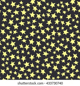 Flat color vector seamless pattern with starry sky. Wrapping paper night starry sky pattern. Cute doodle night sky pattern. Vector illustration and element for design , wallpaper. Background. 