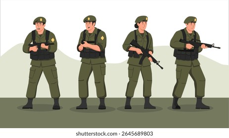 Vector de color plano de la unidad militar del ejército del soldado Ranger