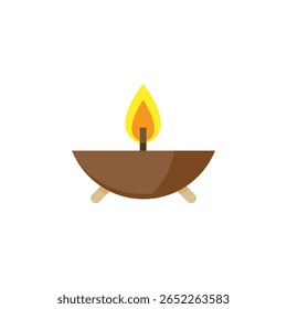 Vetor de cor plana de uma lâmpada de óleo tradicional com chama ardente, comumente usado em meditação, aromaterapia e cerimônias culturais ou espirituais. Perfeito para o bem-estar, espiritualidade e design festivo 