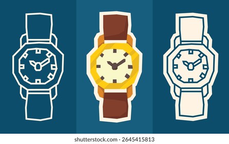 Flat Color Watch Sticker Set with Cutout Style