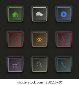 Flat color web buttons square on a dark background
