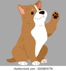 Flat colored adorable and simple Pitbull sitting and waving