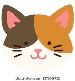 Flat colored adorable tricolored Calico cat head