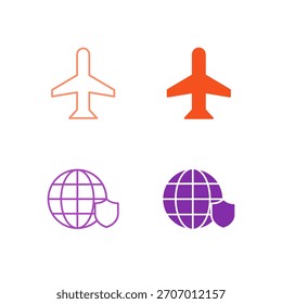 Flachfarbiger Flugzeugmodus und VPN-Symbolsatz im Umriss und Solid Style für Netzwerkverbindung und Datenschutzeinstellungen