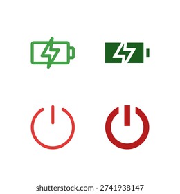 Flat Colored Battery and Power Button Icon Set for Power Interface