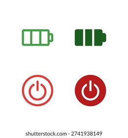 Flat Colored Battery and Power Button Icon Set for Power Interface