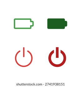 Flat Colored Battery and Power Button Icon Set for Power Interface